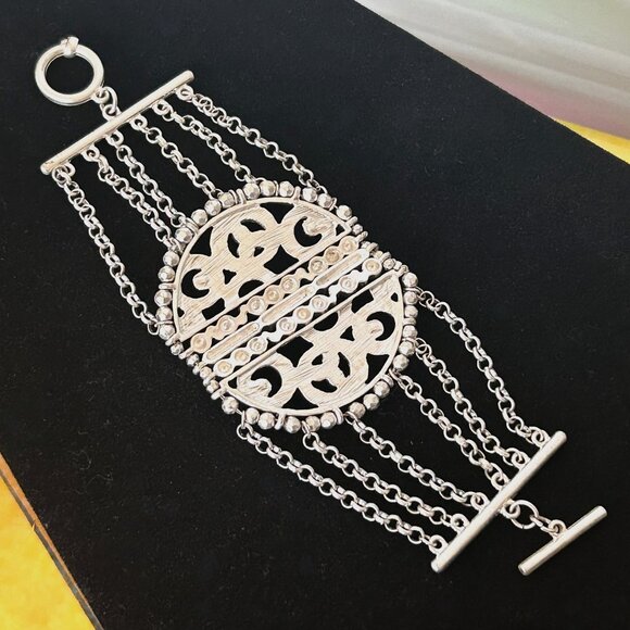 Victorian Silver Multi Chain Crystal Rhinestone Bangle - Picture 9 of 9